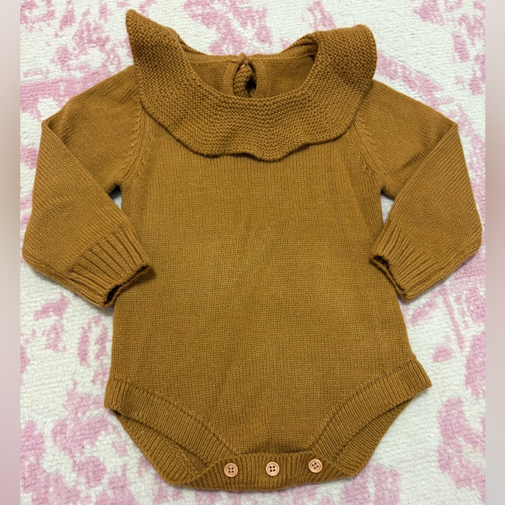 Cozy Brown Knit Collared Sweater Bubble Baby Girl size 90